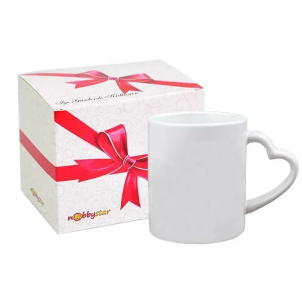 Kalp Kulplu Porselen Beyaz Kupa